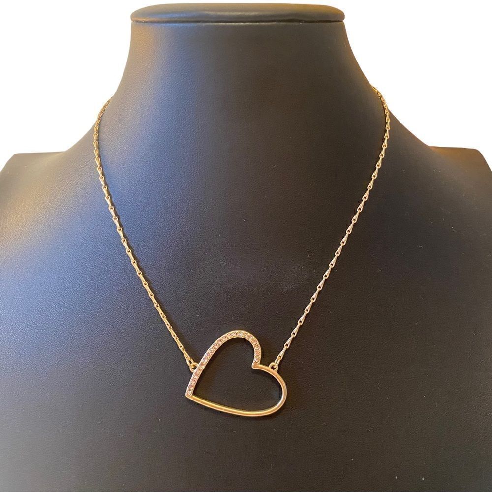 Matte Gold Toned Pave Open Heart Pendant.